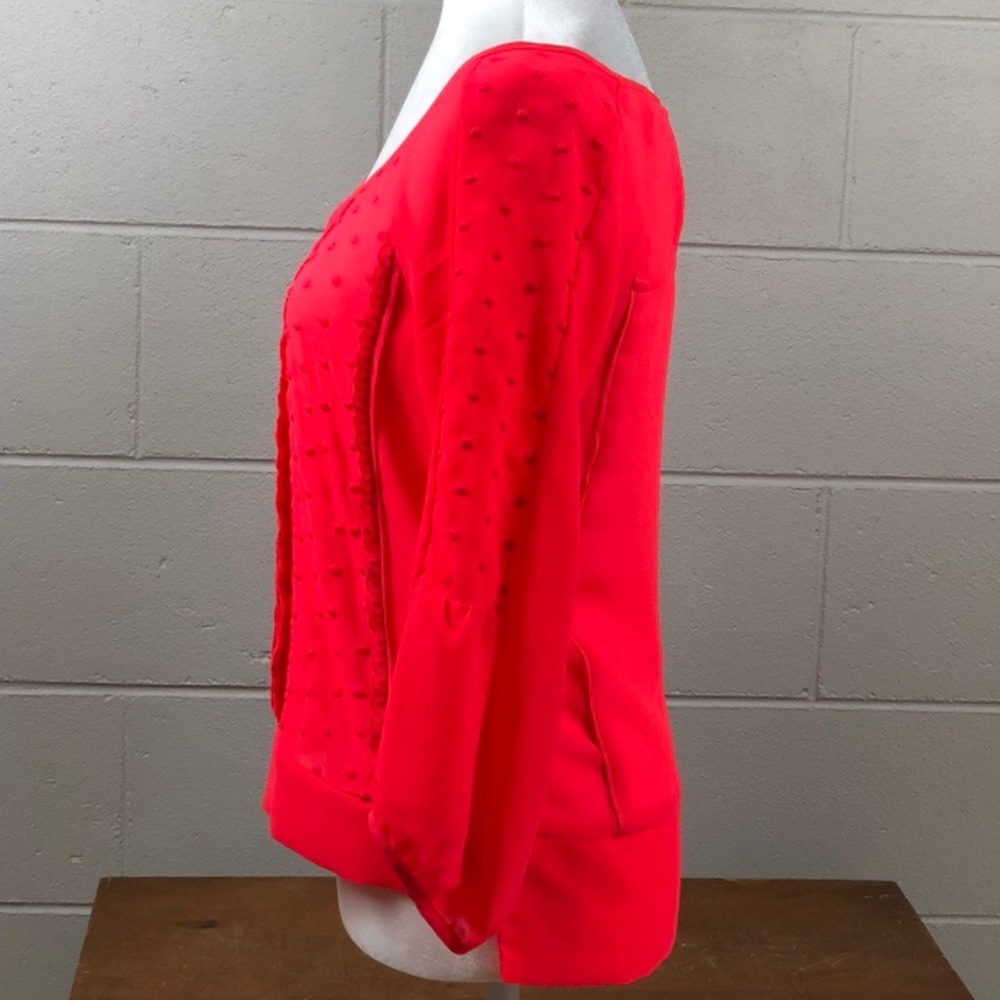 AMERICAN EAGLE OUTFITTERS Sheer Neon Coral Swiss Dot Peasant Boho Summer Date XS - Picture 5 of 8